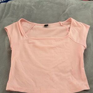 SHEIN Light Pink Ribbed Square-Neck Crop Top